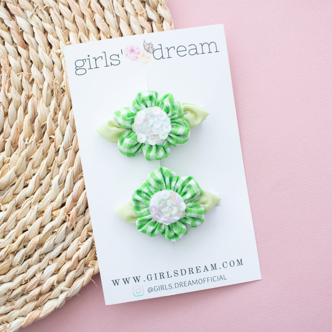 Green Flower Clip SET